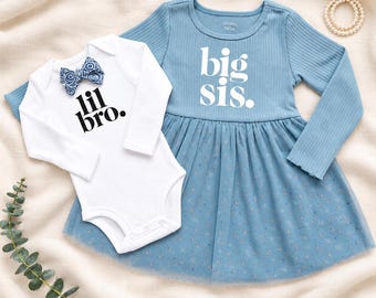 Matching Big Sister Tutu Dress and Baby Bodysuit Set: Blue Sibling Outfit