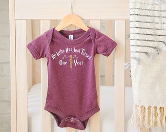 Wizard 1st Birthday Bodysuit: Magical Theme, Burgundy Shirt