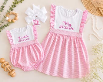 Matching Big Sister/Little Sister/Dress and Sunsuit: Personalized Baby Announcement