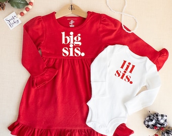 Big Sister Little Sister Matching Outfits/Girls Red Dress/Little Sister Shirt/Baby Shower Gift/Pregnancy Announcement