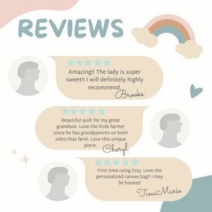 May include: A graphic display titled REVIEWS featuring three beige speech bubbles with five-star ratings. Each bubble contains customer feedback from Brooks, Cheryl, and TinaMarie, accompanied by gray circular profile icons and a pastel rainbow graphic.