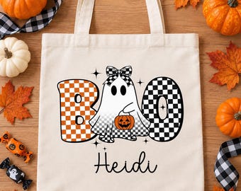 Halloween Trick or Treat Bag: Personalized Cotton Canvas Halloween Ghost Tote