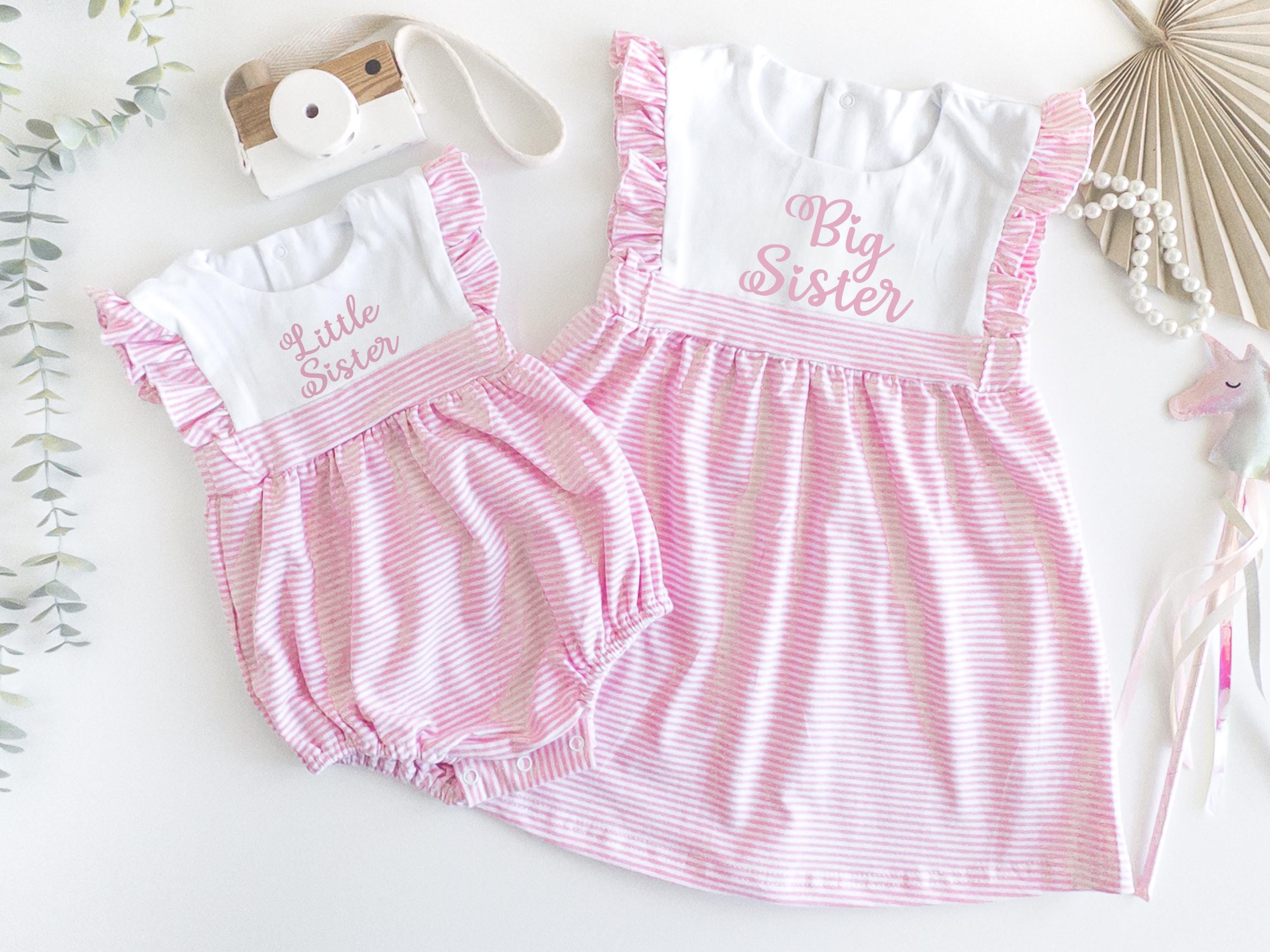 Big Sister Little Sister Outfits/Baby Announcement/Big Sister Sundress/Baby Girl Sunsuit/New Baby Gift/Baby Shower Gift