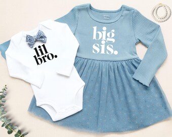 Matching Big Sister Tutu Dress and Baby Bodysuit Set: Blue Sibling Outfit