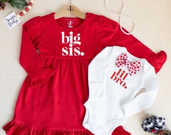 Big Sister Little Brother Matching Outfits/Girls Red Dress/Little Brother Shirt/Baby Shower Gift/Pregnancy Announcement