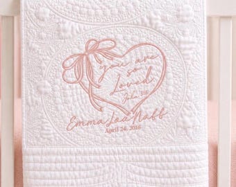 Personalized Baby Quilt | Embroidered "You Are So Loved" Keepsake Blanket (36" x 46")