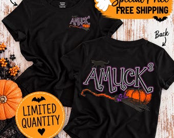 Kids Black Halloween Shirt, Amuck Halloween T-Shirt, Kids Tee, Pumpkin Witch Shirt, Limited Quantity