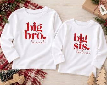 Personalized Big Brother Big Sister Christmas Shirts (Matching Sibling T-Shirts)