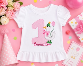 Personalized Embroidered 1st Birthday Girl Shirt, Silly Goose Party Top