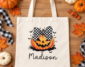 Halloween Jack-O-Lantern Trick or Treat Bag: Personalized Cotton Canvas Halloween Tote