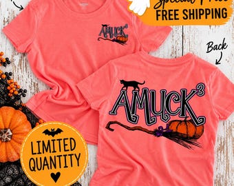 Kids Bright Orange Halloween Shirt, Amuck Halloween T-Shirt, Kids Tee, Pumpkin Witch Shirt, Limited Quantity