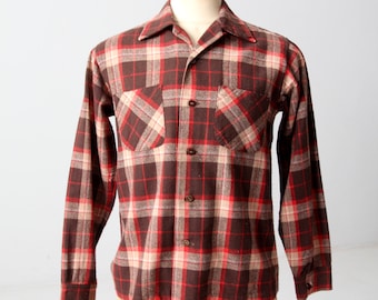 vintage 60s brown plaid wool shirt