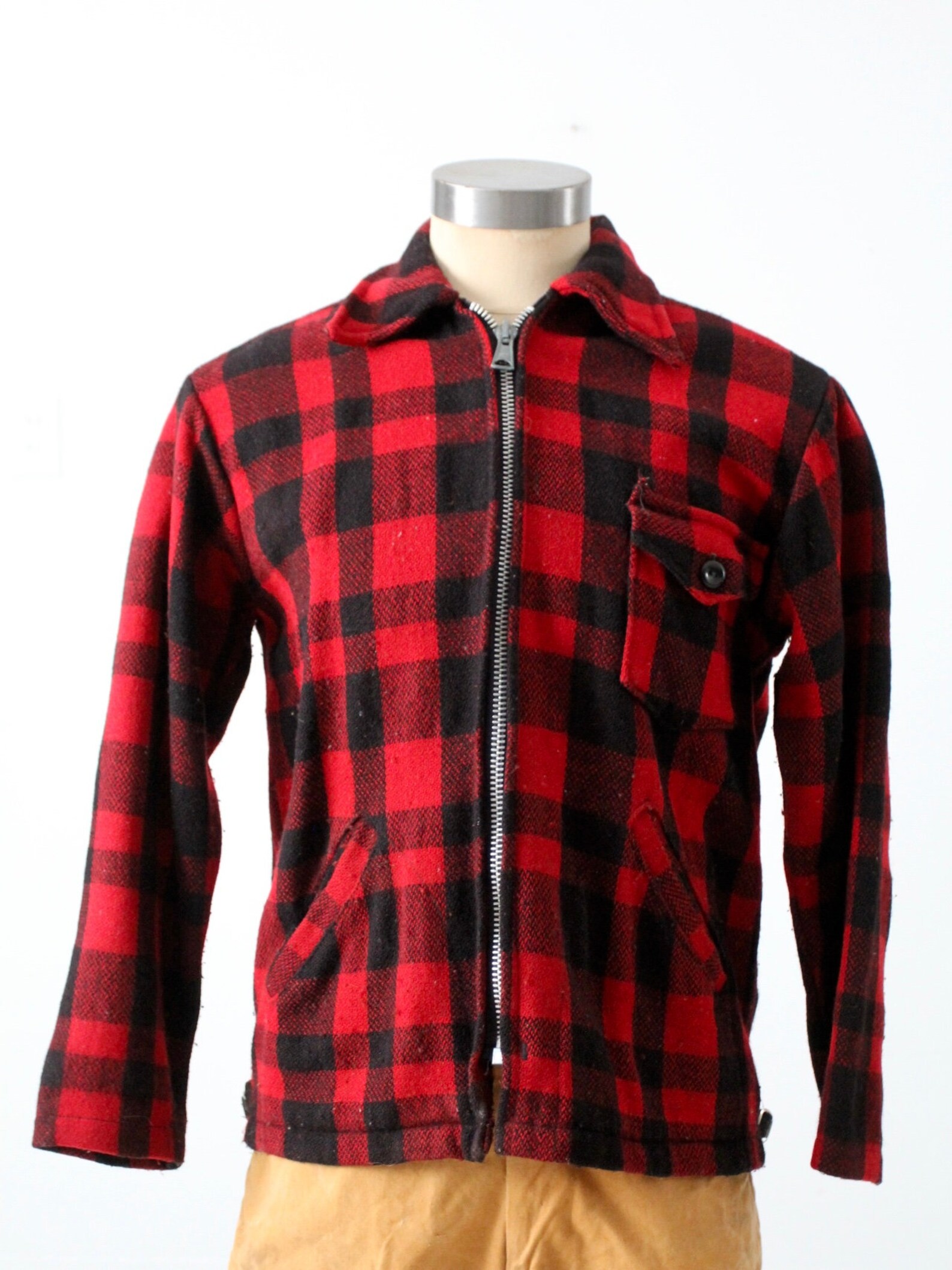 Vintage 50s Lumber King Jacket, Red Buffalo Plaid Zip Up Etsy