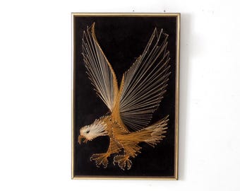 vintage 70s American eagle string art wall hanging