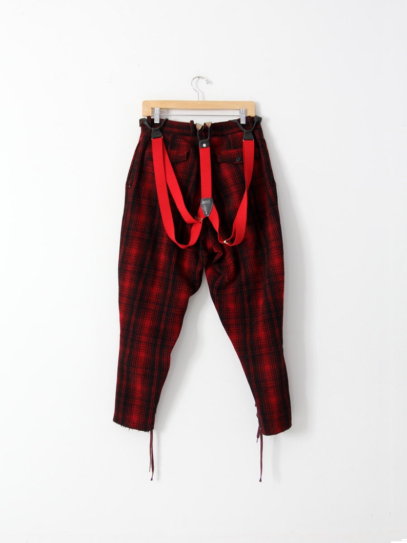 Vintage 40s Woolrich Hunting Pants, Red Wool Plaid Pants With