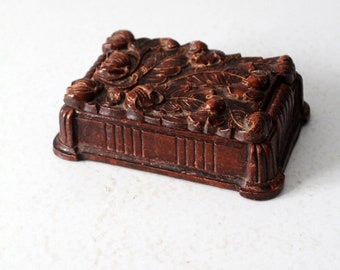 vintage Syroco Wood box, floral cast wood cigarette box