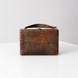 vintage leather handbag, brown box purse image 2