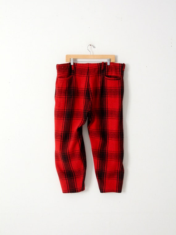 vintage 1940s red plaid wool hunting pants - image 3