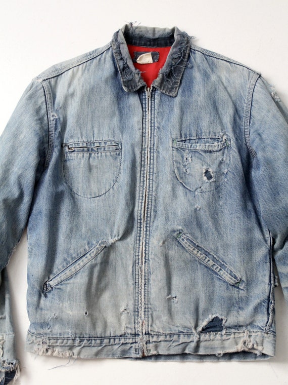 vintage distressed Oshkosh denim work jacket - image 2