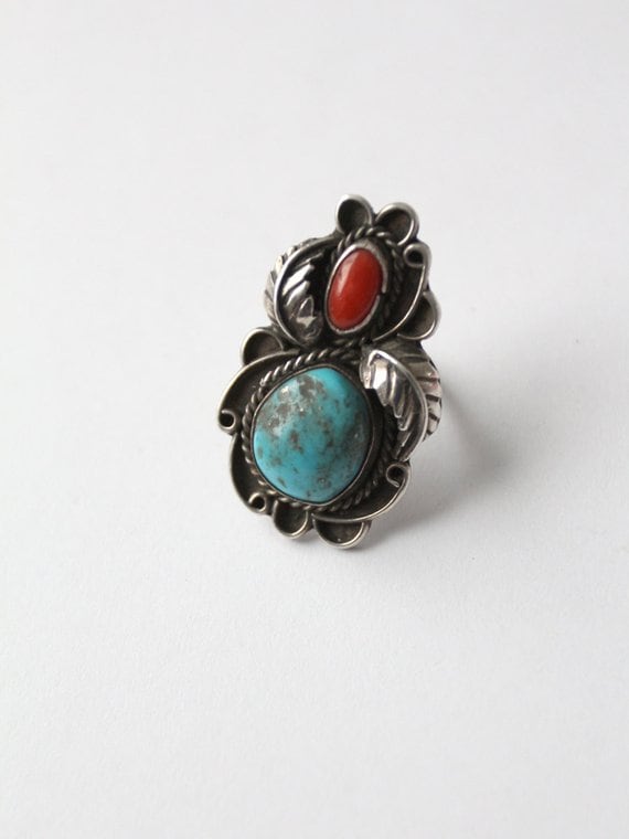 vintage 70's turquoise stone ring, southwest boho 