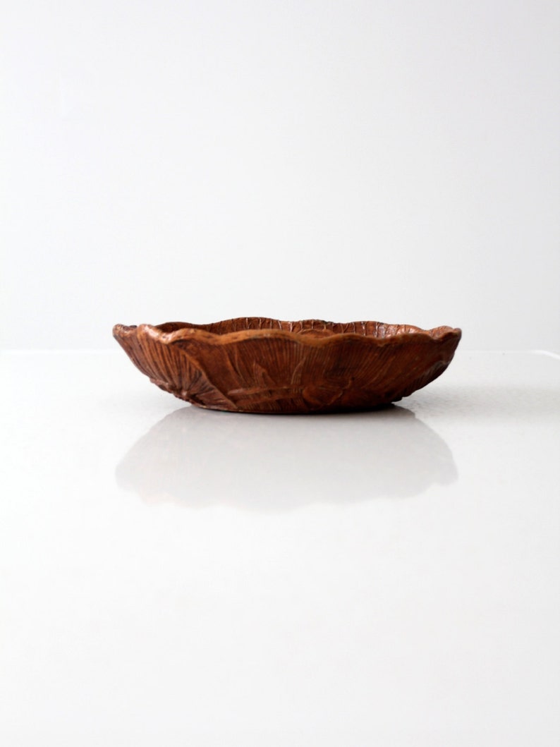 mid-century floral cast wood bowl, Syroco style bowl image 3