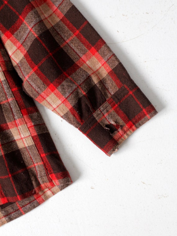 vintage 60s brown plaid wool shirt - image 6