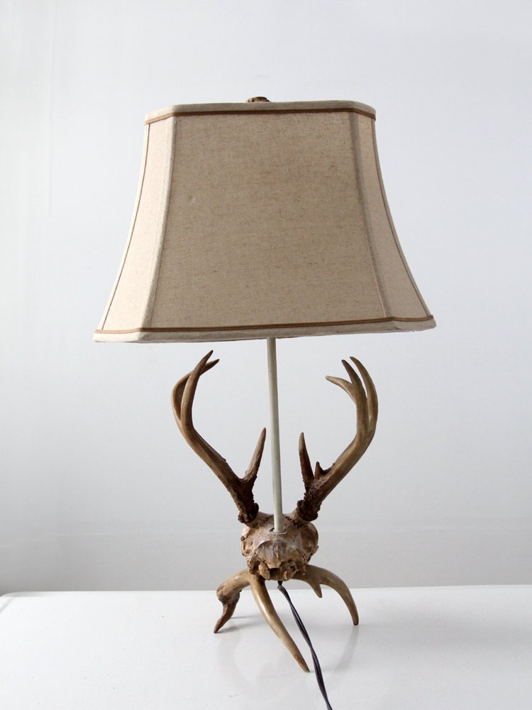 Vintage Deer Skull Lamp, Antler Table Lamp 