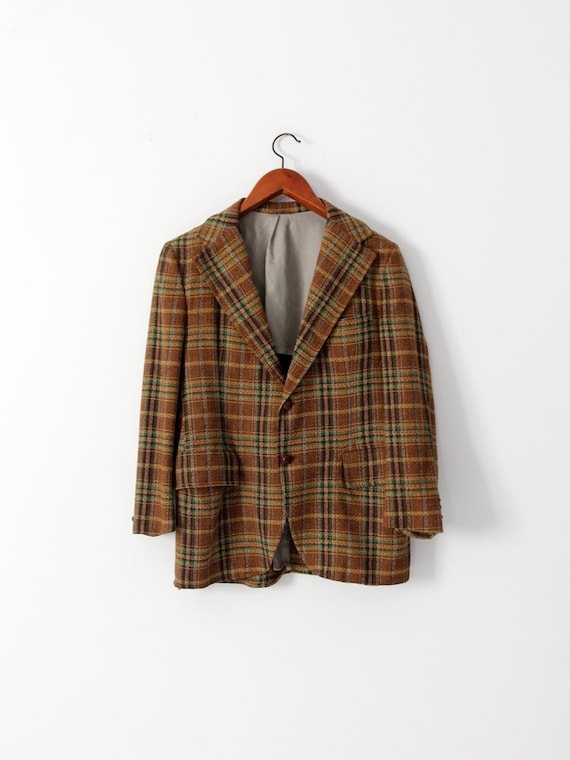 vintage wool tweed blazer, men's plaid sport coat - image 1