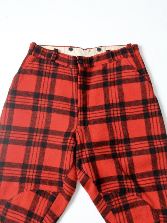 vintage wool hunting pants, red plaid logger pants - image 3