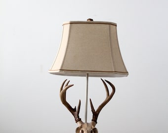 vintage deer skull lamp,  antler table lamp