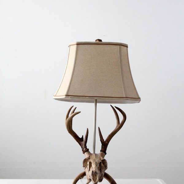 vintage deer skull lamp,  antler table lamp