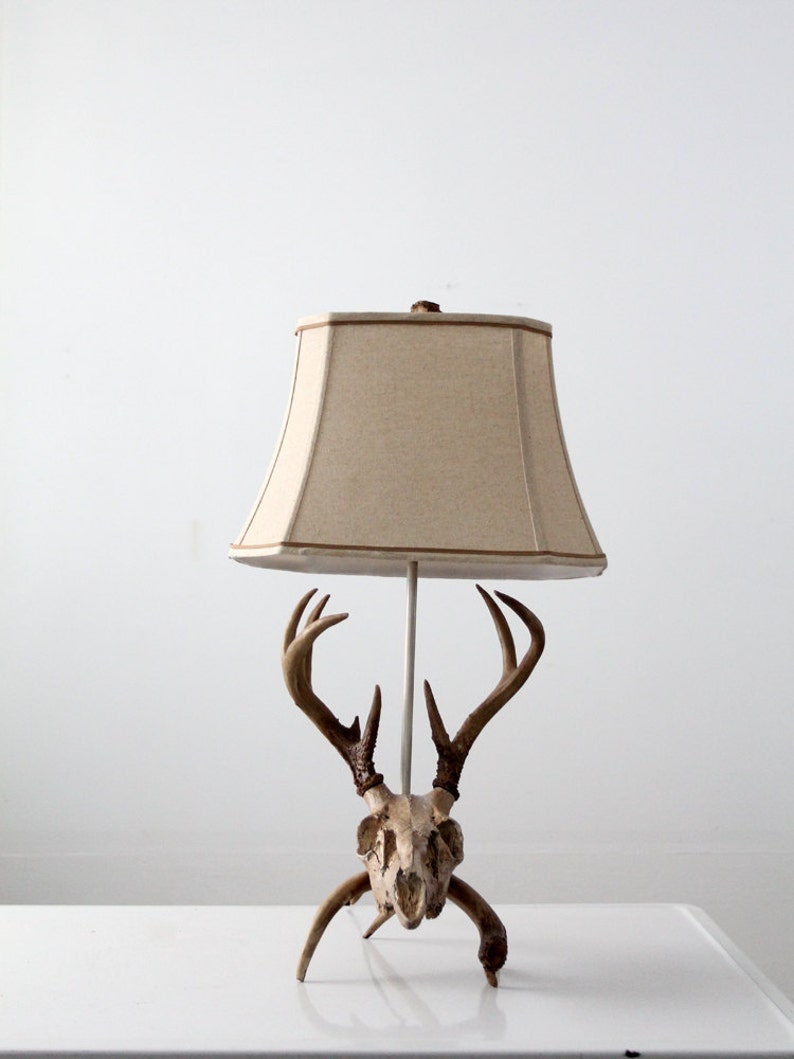 Vintage Deer Skull Lamp Antler Table