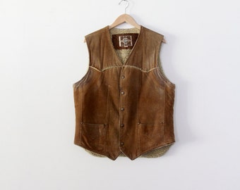 vintage men's suede vest,  1970s shearling vest