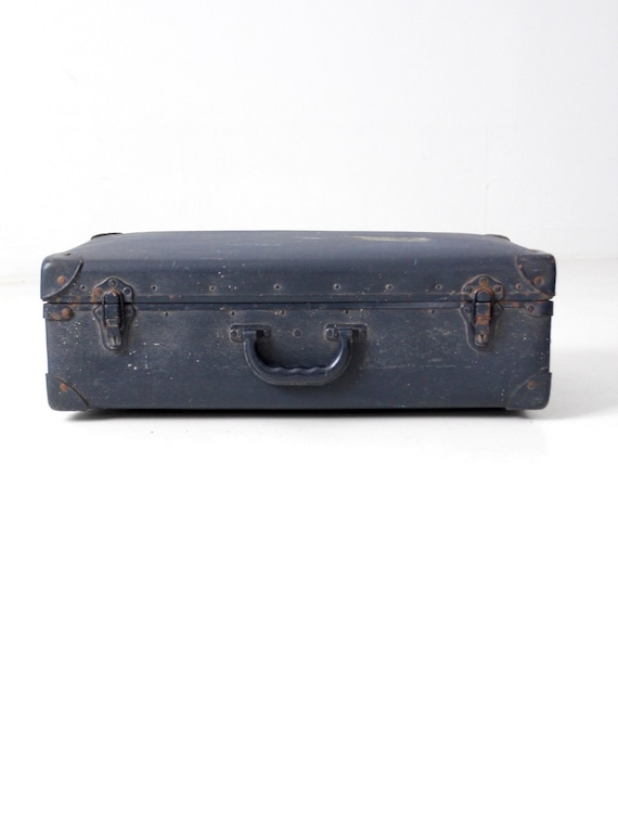 vintage hardboard luggage, blue suitcase