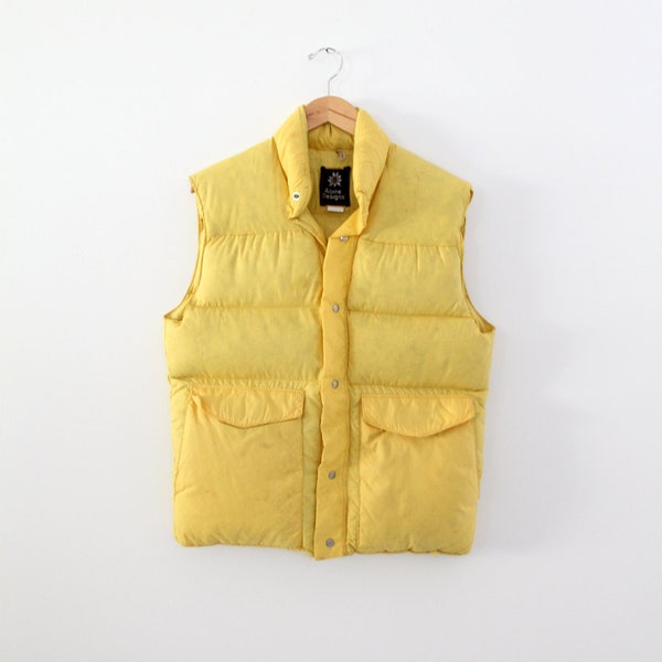 vintage puff vest,  men's camp vest,  yellow ski vest