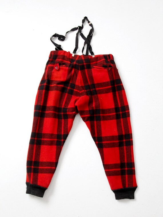 vintage wool plaid hunting pants with suspenders - image 6