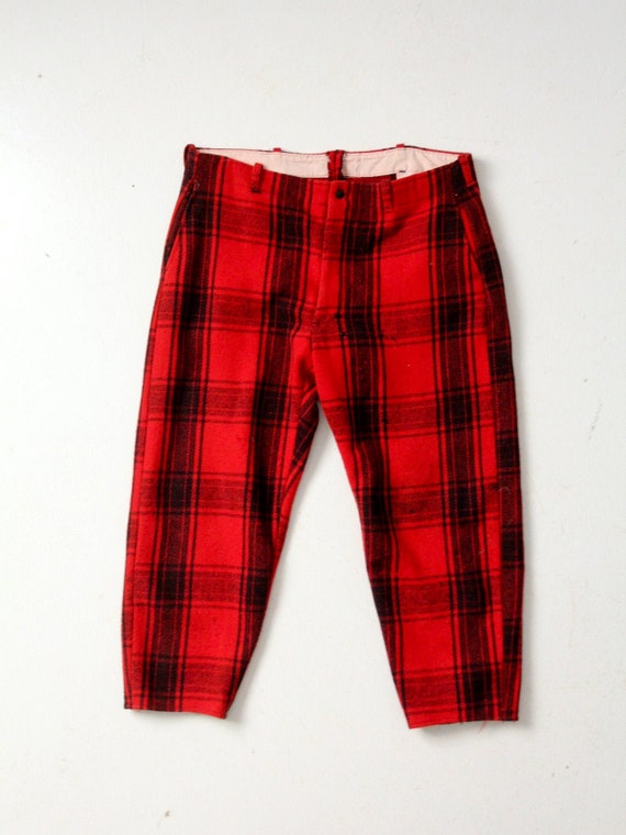 vintage 1940s red plaid wool hunting pants - image 1