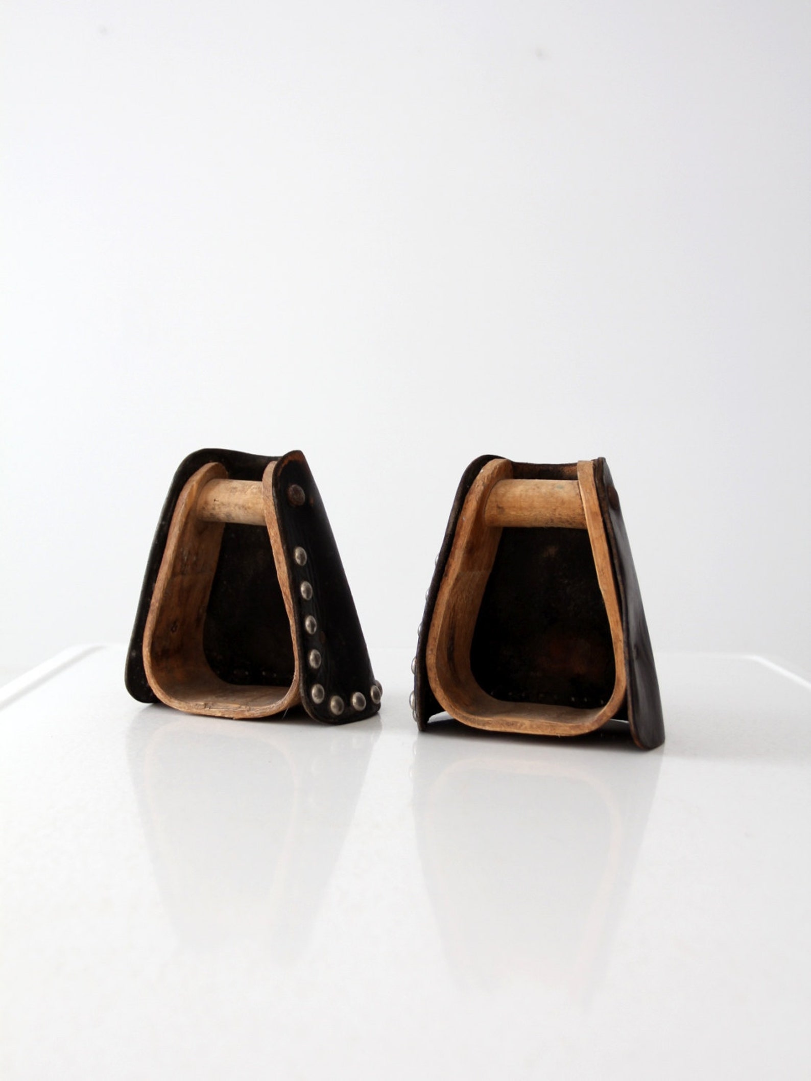 Tapaderos, Vintage Hooded Equestrian Stirrups, Pair Studded Black