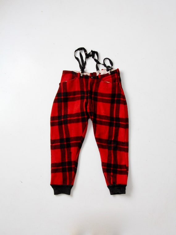 vintage wool plaid hunting pants with suspenders - image 1
