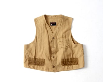 Small Vintage 1950-60s Sears & Roebuck Brown Canvas Hunting Vest 