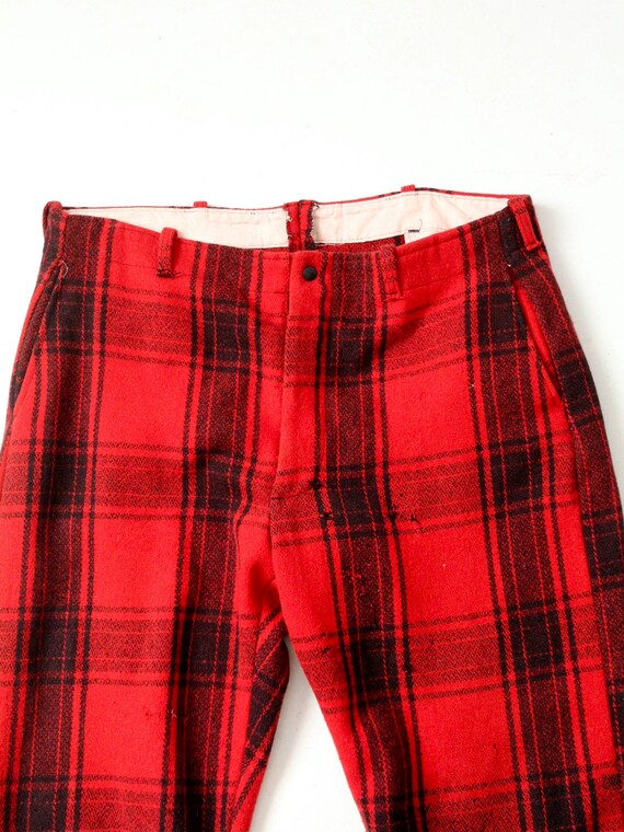vintage 1940s red plaid wool hunting pants - image 4