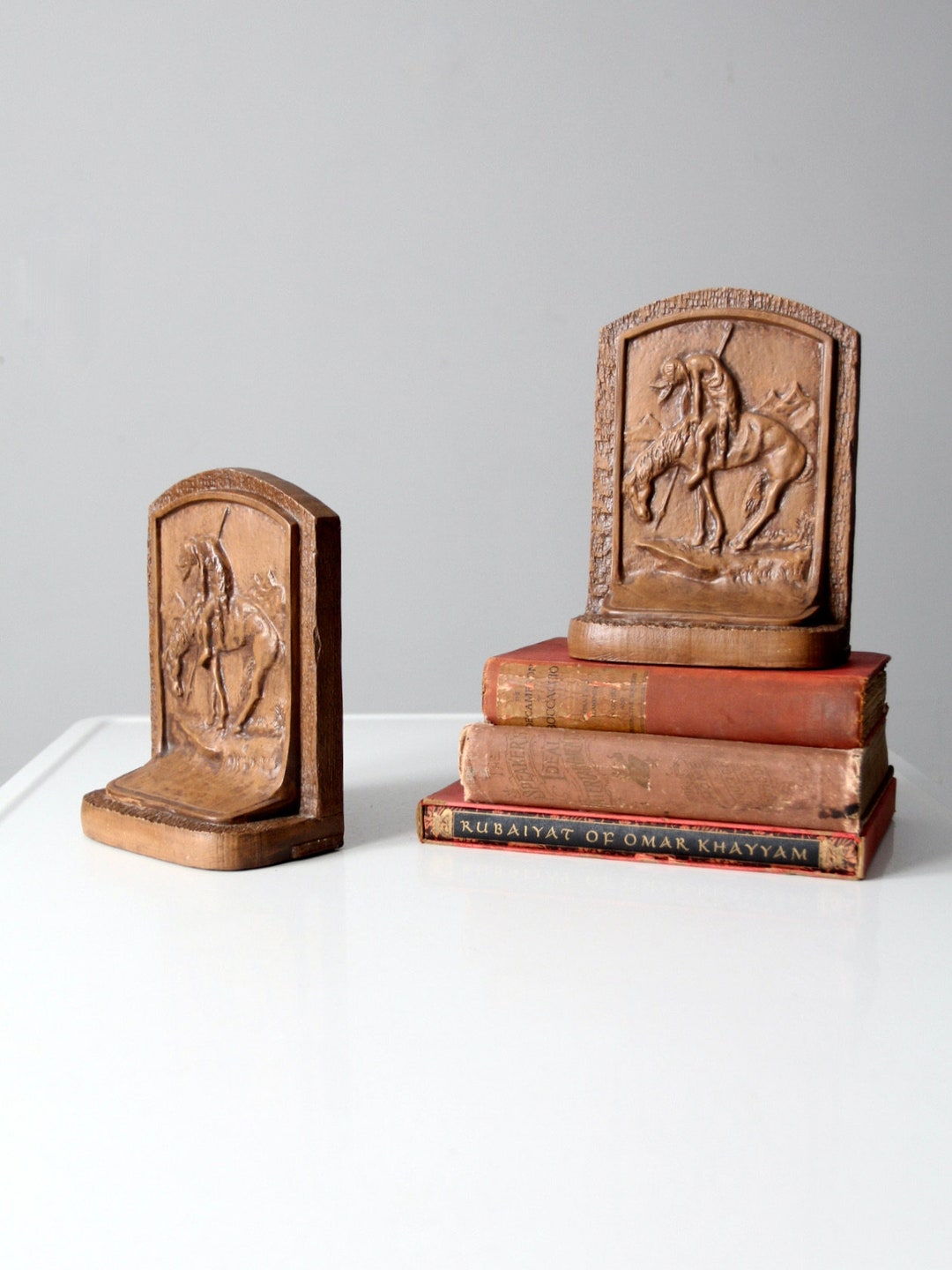 Vintage End of Trail Chalkware Bookends Etsy