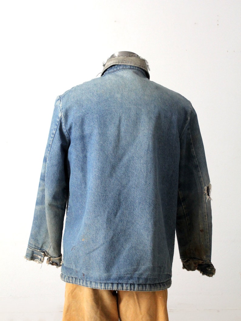 vintage Big Ben distressed denim chore coat, blanket lined barn jacket image 10