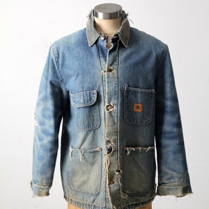 vintage Big Ben distressed denim chore coat, blanket lined barn jacket image 9