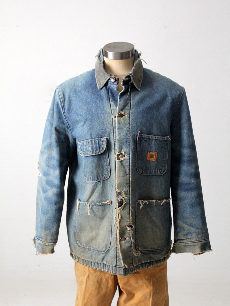 vintage Big Ben distressed denim chore coat, blanket lined barn jacket image 9