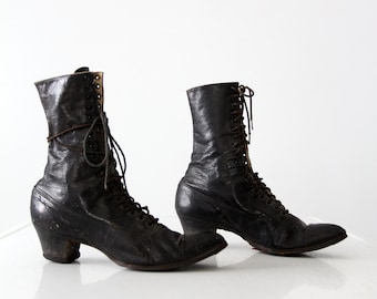 Viktorianische Schuhe, antike schwarze Damenstiefel
