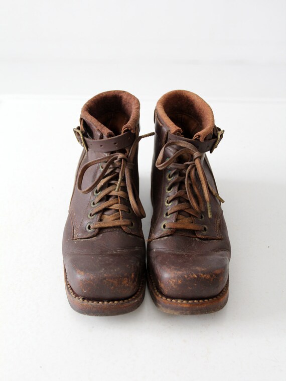vintage ski boots,  square toe leather shoes,  si… - image 4