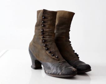 Victorian shoes, antique women's leather boots