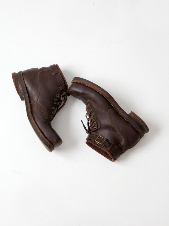 vintage ski boots,  square toe leather shoes,  si… - image 2