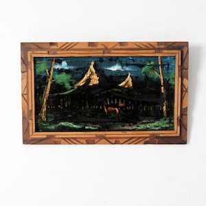 vintage velvet painting with wood frame